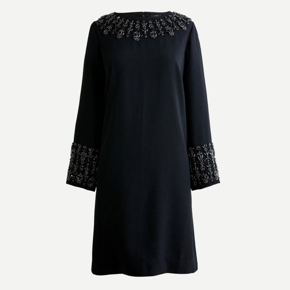 NWT J. Crew Embellished Black Shift Dress Sz 4 - Picture 3 of 11